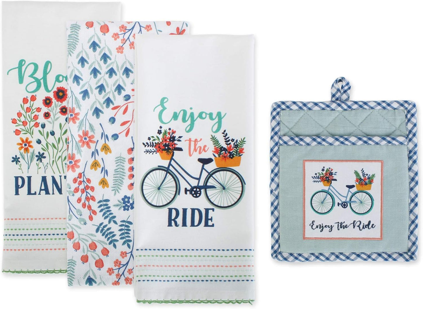 Kitchen Gift Set Collection Pot Holder & 3 Dish Towels Enjoy The Ride 4 Piece