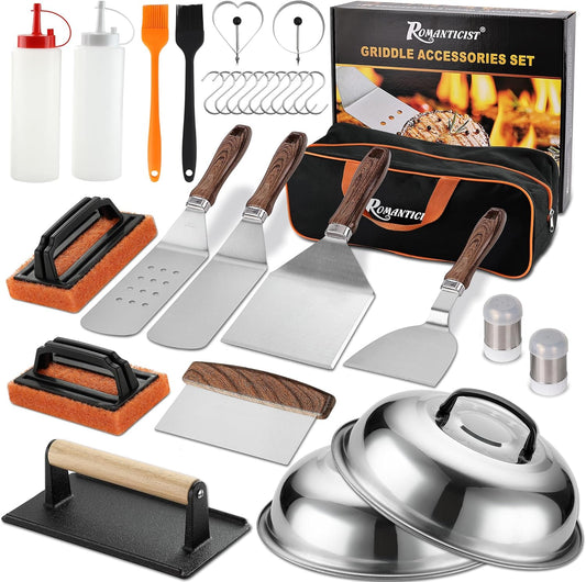 29PCS Griddle Accessories Set Flat Top Teppanyaki Spatula Set with Scraper, Basting Cover for Camp Chef