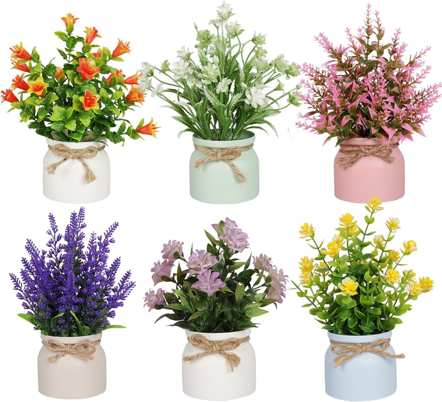 6pcs Artificial Pot Flowers Small Fake Plants Mini Potted Plants for House Office Tabletop