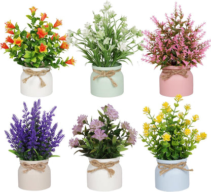 6pcs Artificial Pot Flowers Small Fake Plants Mini Potted Plants for House Office Tabletop