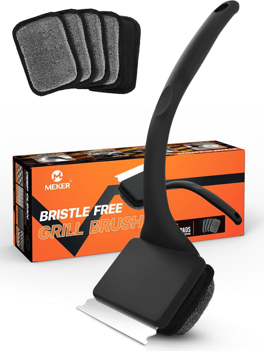 Grill Cleaner Brush with 5 BBQ Replacement Head for Cast Iron Stainless Steel Grates