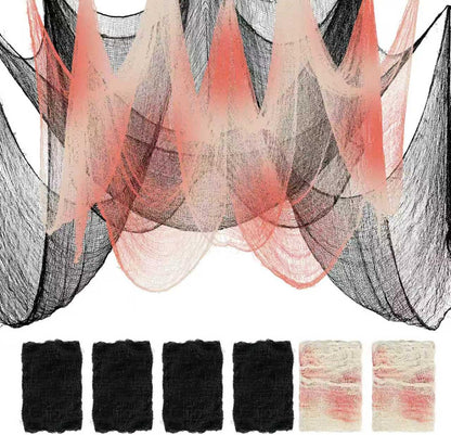 6Pcs Halloween Creepy Cloth 30×72inch Scary Halloween Fabric Gauze 2Pcs Blood 4Pcs Black Creepy Cloth for Yard