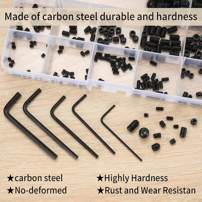 80 Pcs Allen Head Screws Hex Socket Head Screws Grub Screw Set M3/M4/M5/M6/M8 Metric Stainless Steel Internal Hex Drive Cup-Point Screw Assortment Kit