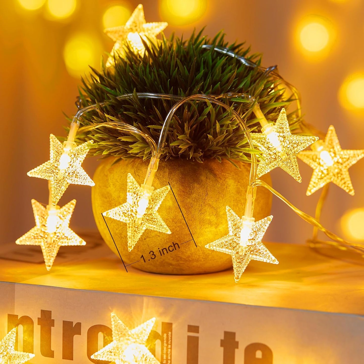 Star String Lights Battery Operated 17 ft 50 LED Star Fairy String Lights with Timer, Waterproof for Indoor Bedroom