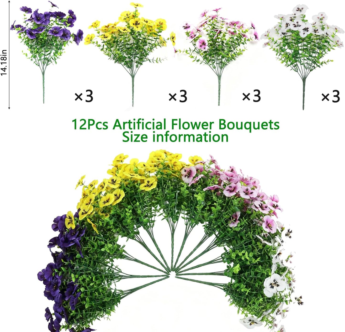 Artificial Fake Pansy Flowers for Outdoor UV Resistant Faux Silk Pansies Spring Flowers for Planter Front Door