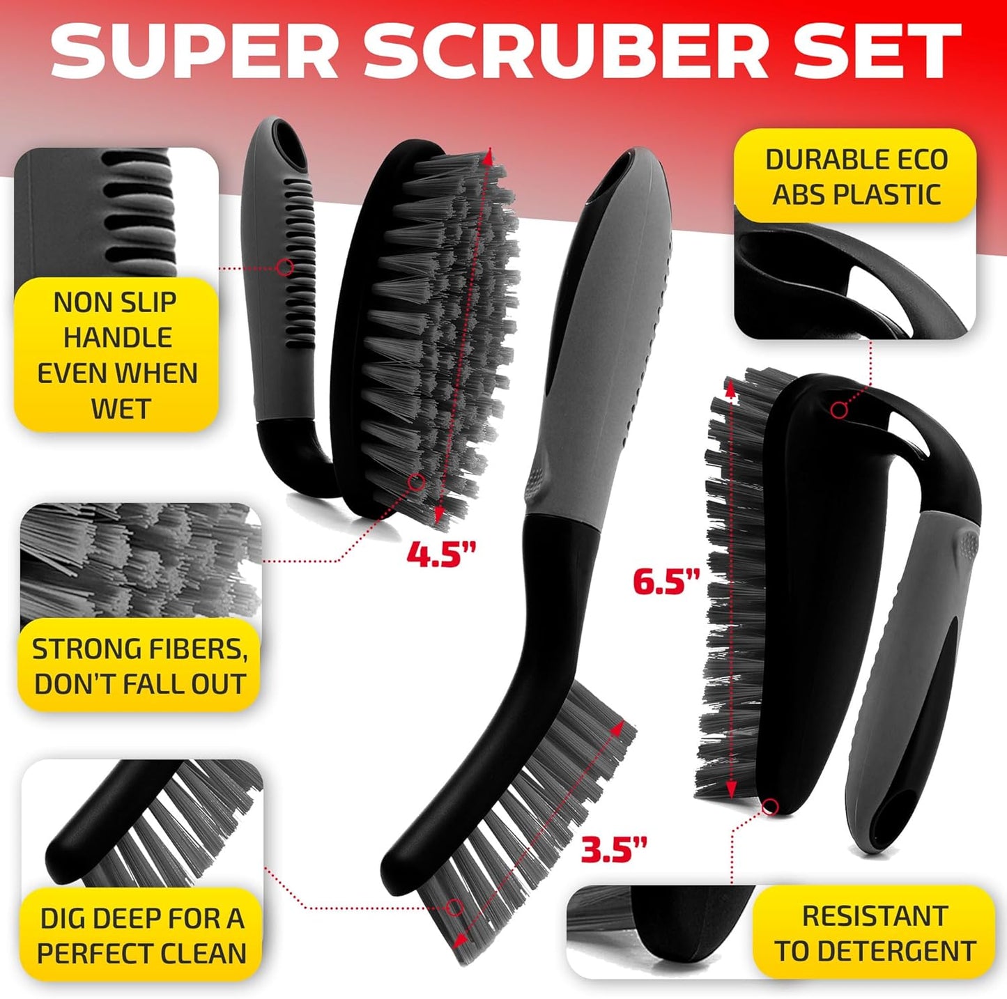 3pcs  Cleaning Shower Scrubber with Ergonomic Handle and Durable Bristles Grout Cleaner Brush