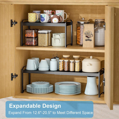 2 Pack Expandable Cabinet Countertop Shelves Stackable Shelves Organizers For Kitchen Cabinet Countertop