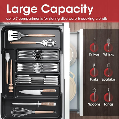Expandable Kitchen Drawer Organizer Adjustable Utensil Organizer Cutlery Tray for Forks Knives Multipurpose Kitchen Organizers