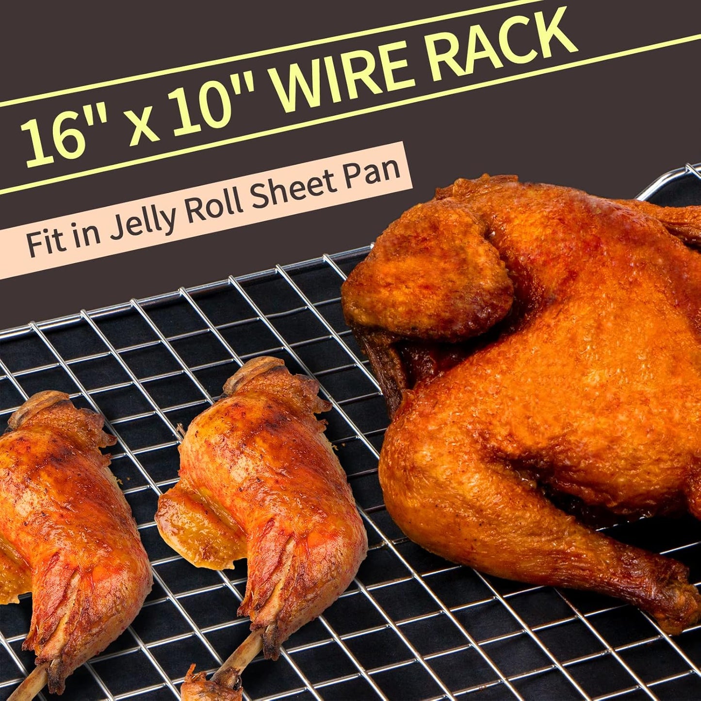 2 Pack 16x10 Inches Baking Rack Thick Wire Cookie Rack for Cooking, Roasting Grilling
