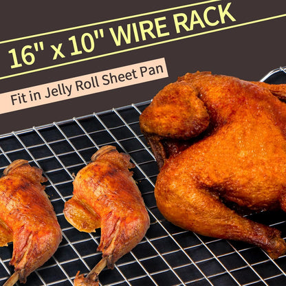 2 Pack 16x10 Inches Baking Rack Thick Wire Cookie Rack for Cooking, Roasting Grilling