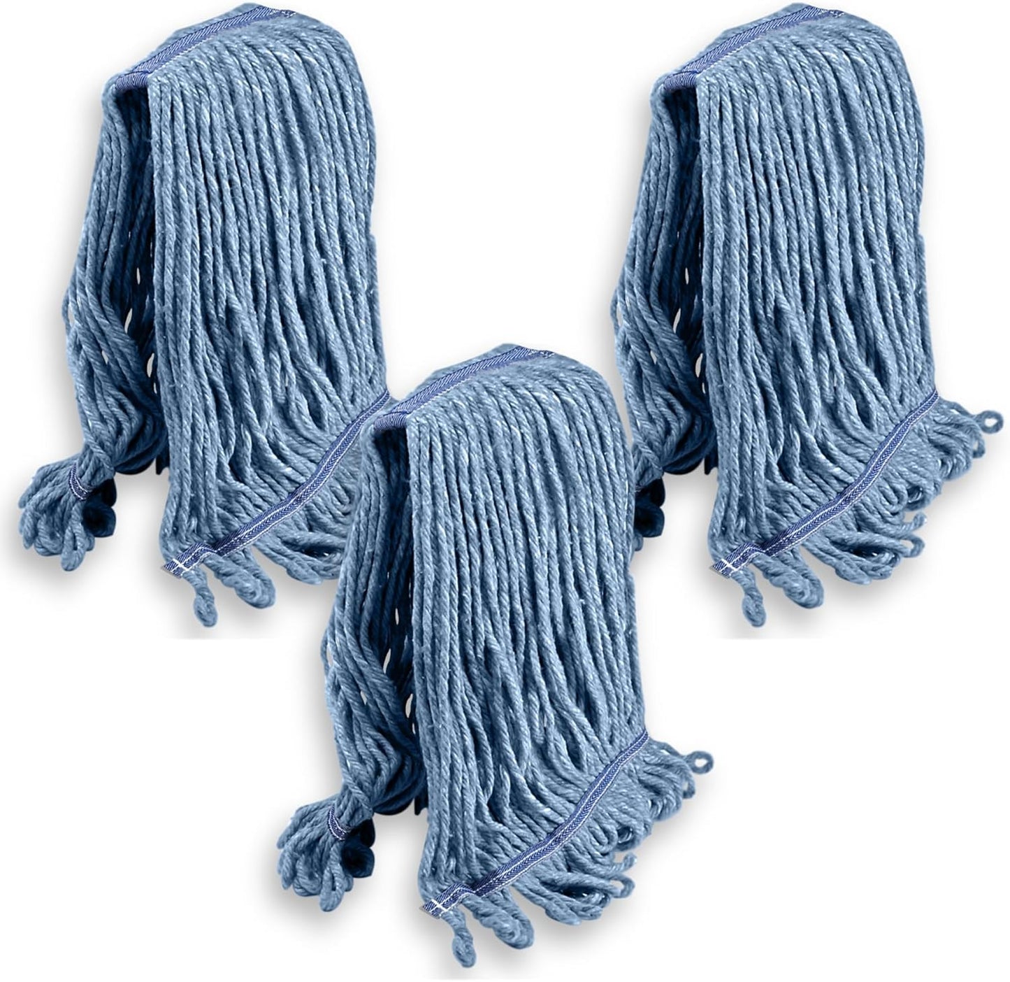 Pack of 3 Cleaning Mop Heavy Duty Commercial Replacement Wet Industrial Blue Cotton Looped