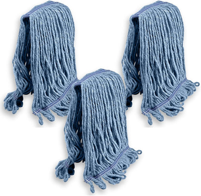 Pack of 3 Cleaning Mop Heavy Duty Commercial Replacement Wet Industrial Blue Cotton Looped