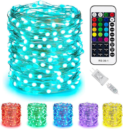 Color Changing Fairy String Lights  33 ft 100 LED USB Silver Wire Lights with Remote and Timer Starry Fairy Light