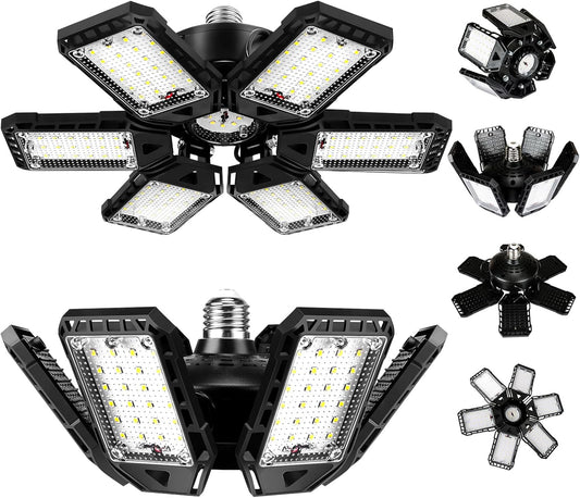 2 Pack 180W 18000LM 6500K Led Shop Light with 6 Plus 1 Deformable Panels Basement Barn Ceiling Lights