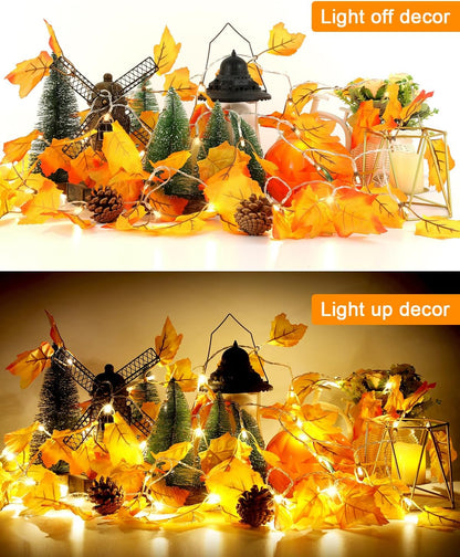 2 Pack Lighted Fall Garland Total 16.4ft 40 LED Thanksgiving Decorations Halloween String Lights