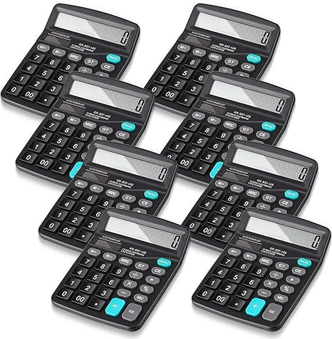 8 Pieces 12-Digit Calculator Solar Basic Desktop Calculator Large Display Electronic Dual Power Handheld for Home Office