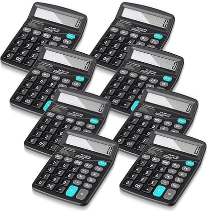 8 Pieces 12-Digit Calculator Solar Basic Desktop Calculator Large Display Electronic Dual Power Handheld for Home Office