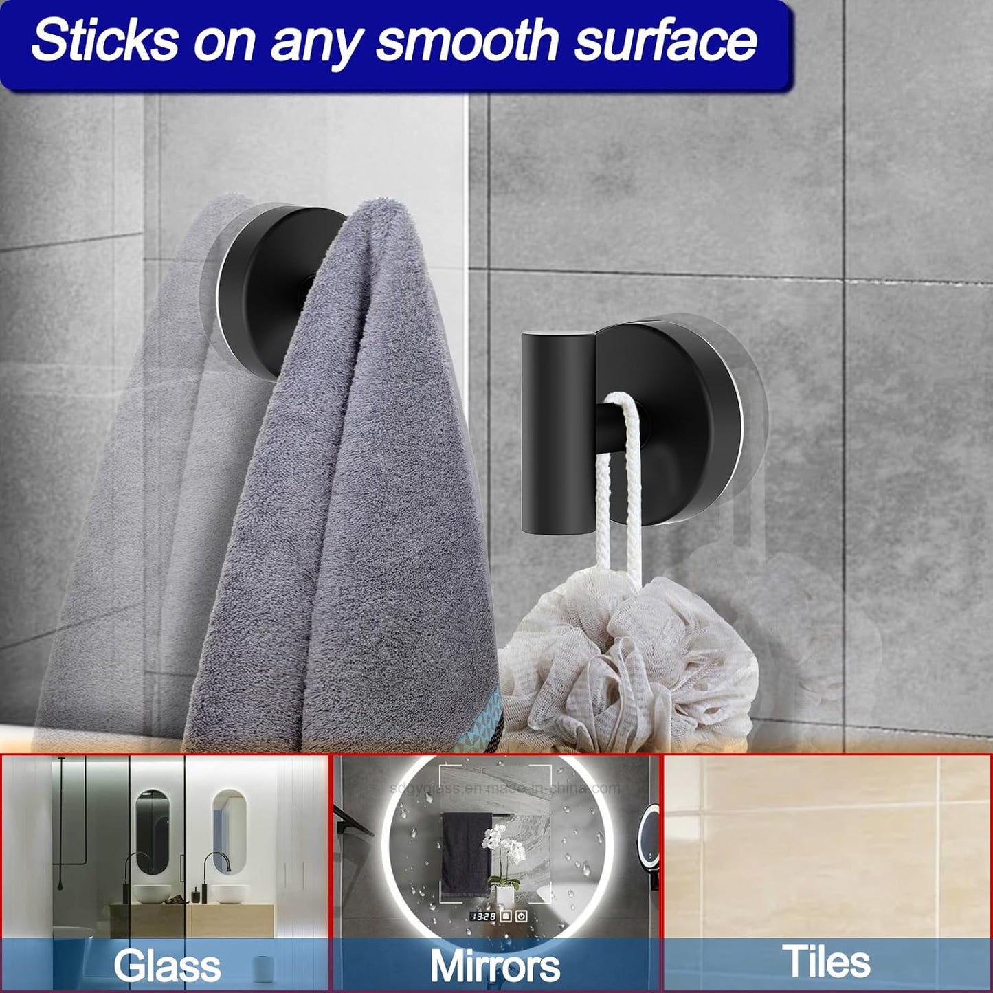 Removable Shower Hooks for Inside Shower Towel Hooks for Bathroom Window Glass Mirror Tile