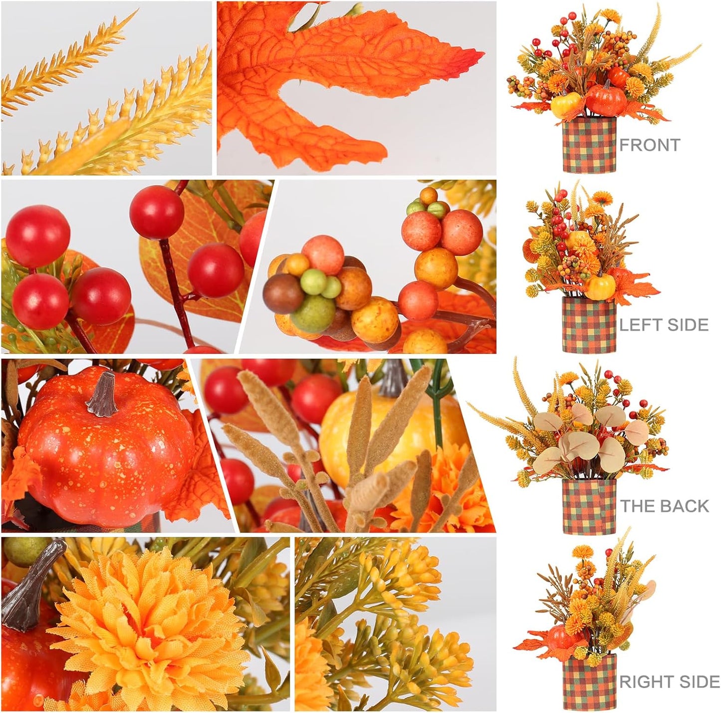 12" Artificial Orange Pumpkin Berry Maple Tree Halloween Thanksgiving Table Centerpieces Decorations