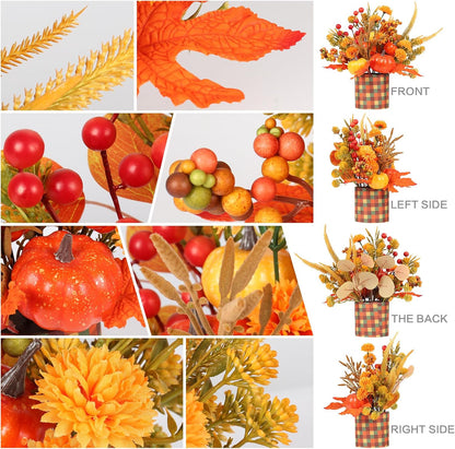12" Artificial Orange Pumpkin Berry Maple Tree Halloween Thanksgiving Table Centerpieces Decorations