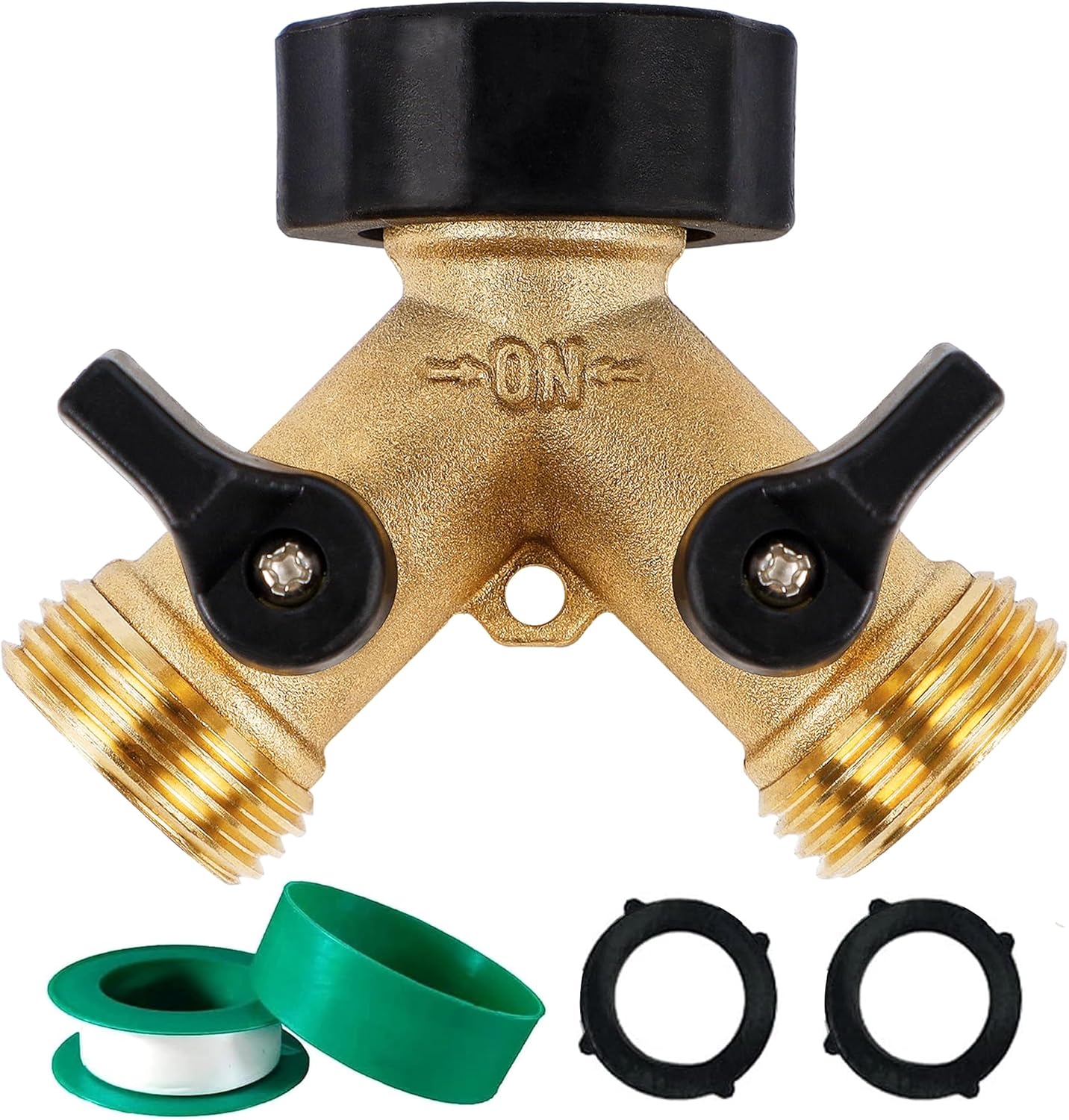 Garden Hose Splitter 2 Way Heavy Duty Brass Connector Tap Splitter Y Splitter 2 Valves with 2 Extra Rubber Washers