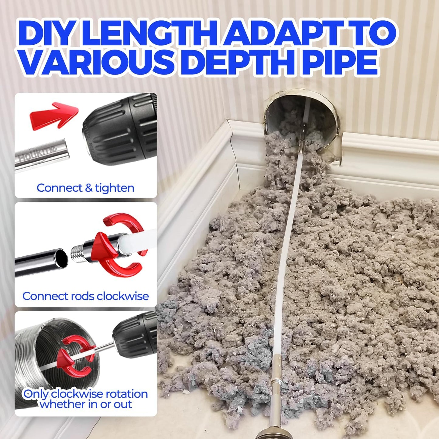 30 Feet Dryer Vent Cleaner Kit Flexible Lint Brush with Drill Attachment, Fireplace Chimney Brushes Extends Up to 30 Feet