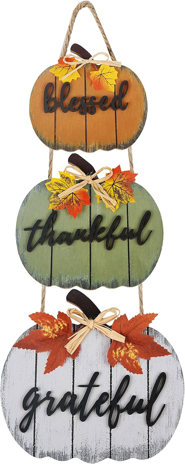 Fall Decorations for Home Blessed Grateful Thankful Door Sign Fall Decor Thanksgiving Decorations
