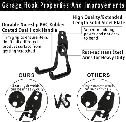 Storage Hooks  16 Pack Anti Slip Coating Heavy Duty Wall Mount Hooks for Hanging Bike Ladder