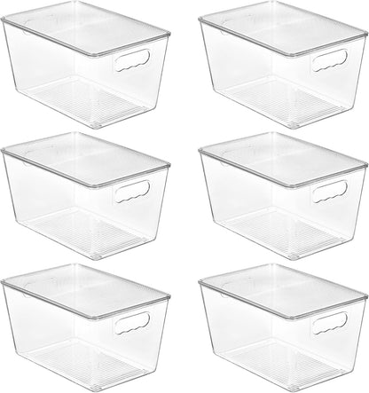 6 Pack Clear Stackable Storage Bins with Lids Large Plastic Containers with Handle for Pantry Organizer and Storage