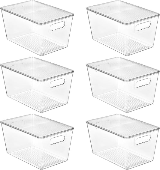 6 Pack Clear Stackable Storage Bins with Lids Large Plastic Containers with Handle for Pantry Organizer and Storage