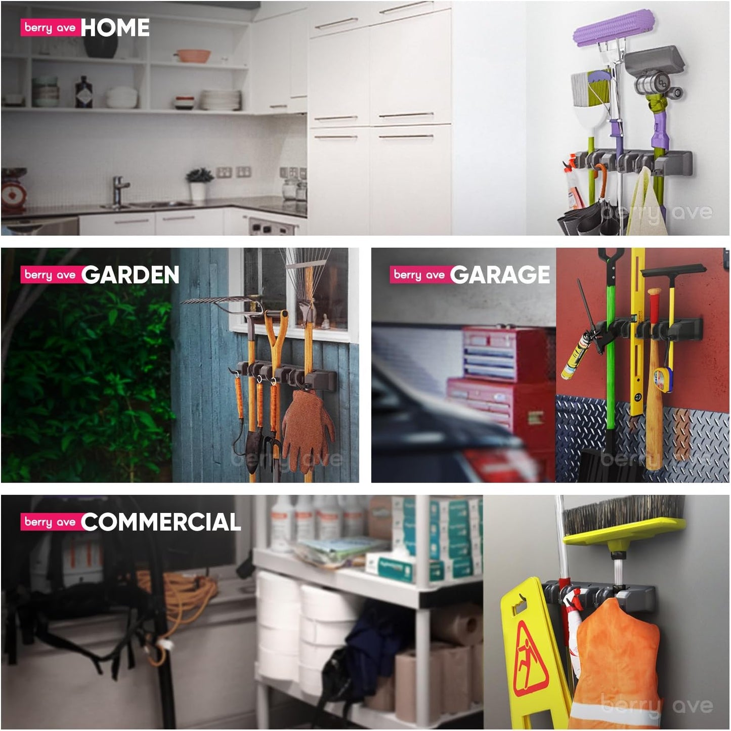 Mop & Broom Holder Wall Mount  Wall Hanging Organizer for Garden Tools Closet, and Utility Storage