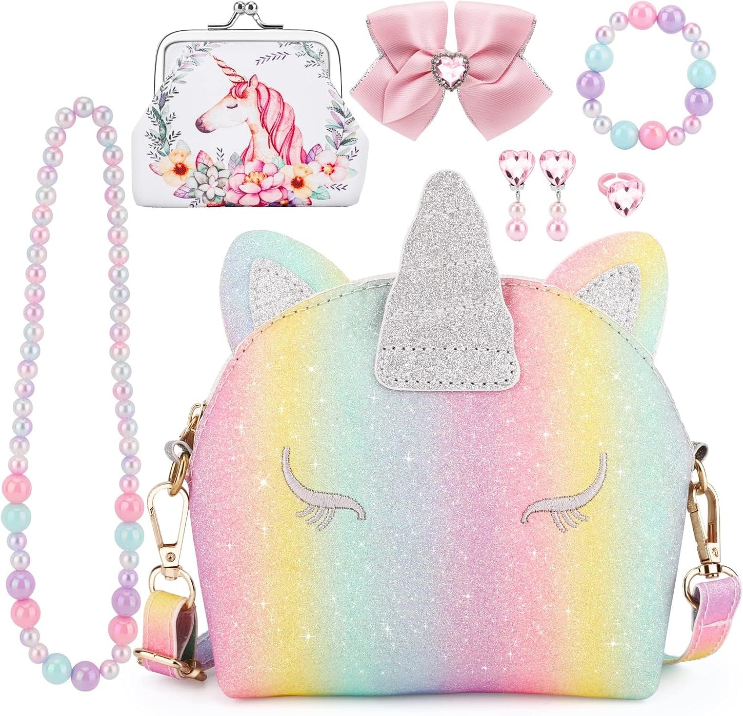 7PCS Toddler Purse for Girl, Girls Wallet with Pretend Play Toys Princess Toys with Kids