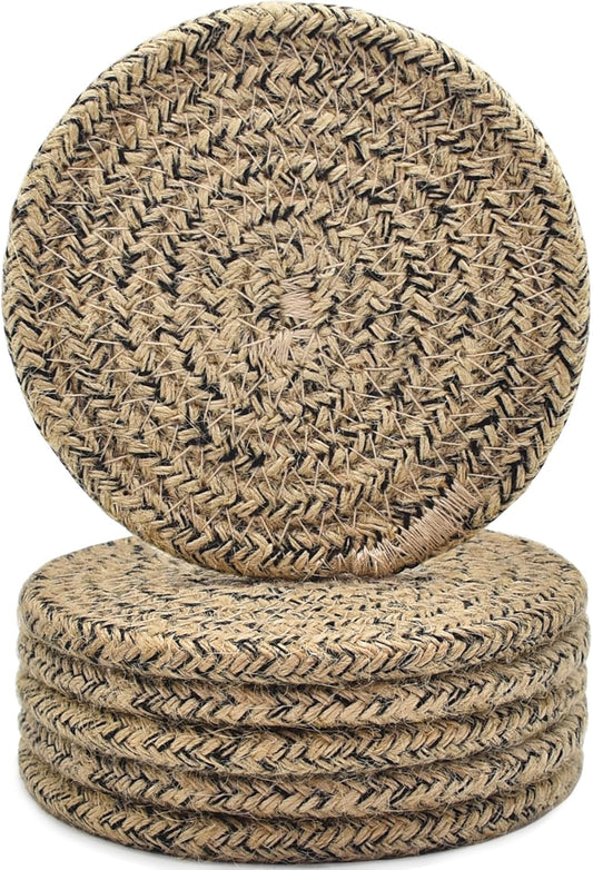 Woven Coasters for Drinks Set of 6 Boho Absorbent Drinking Coaster 4.3 Inch - Perfect Housewarming Gift