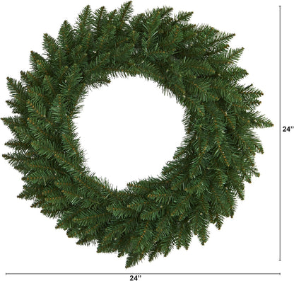 24in Artificial Pine Christmas Wreath, Faux Greenery with Clear LED Lights for Indoor Decor