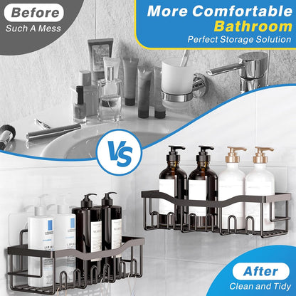 5 Pack Rustproof Stainless Steel Shower Caddy No Drill Adhesive Bathroom Organizer with Large Capacity