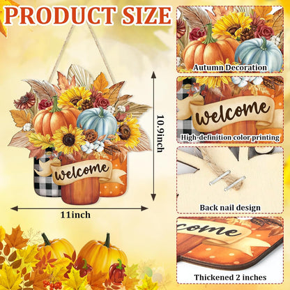 Fall Decoration Welcome Wreaths for Front Door Wooden Hello Fall Pumpkin Thanksgiving Door Sign Ornament