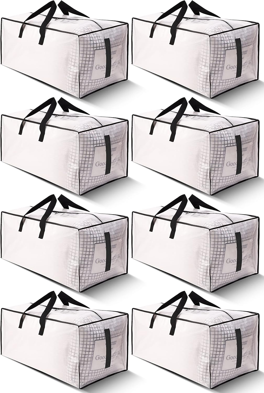 8 Pack Large Strong Moving Bags with Zippers & Carrying Handles  Water-Resistant  Heavy Duty Storage Tote