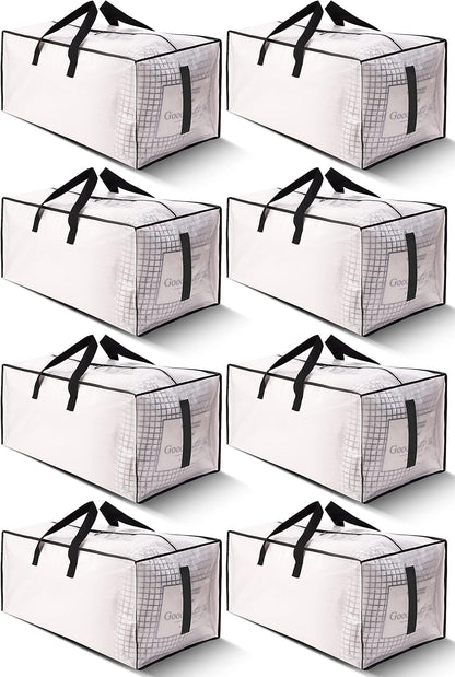 8 Pack Large Strong Moving Bags with Zippers & Carrying Handles  Water-Resistant  Heavy Duty Storage Tote