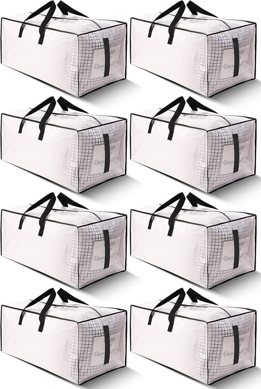 8 Pack Large Strong Moving Bags with Zippers & Carrying Handles  Water-Resistant  Heavy Duty Storage Tote