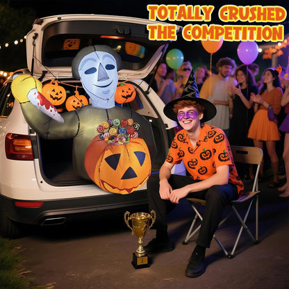 Trunk or Treat Car Decorations Pumpkin Killer-Themed Halloween Car Inflatable Decor Built-in LED Lights