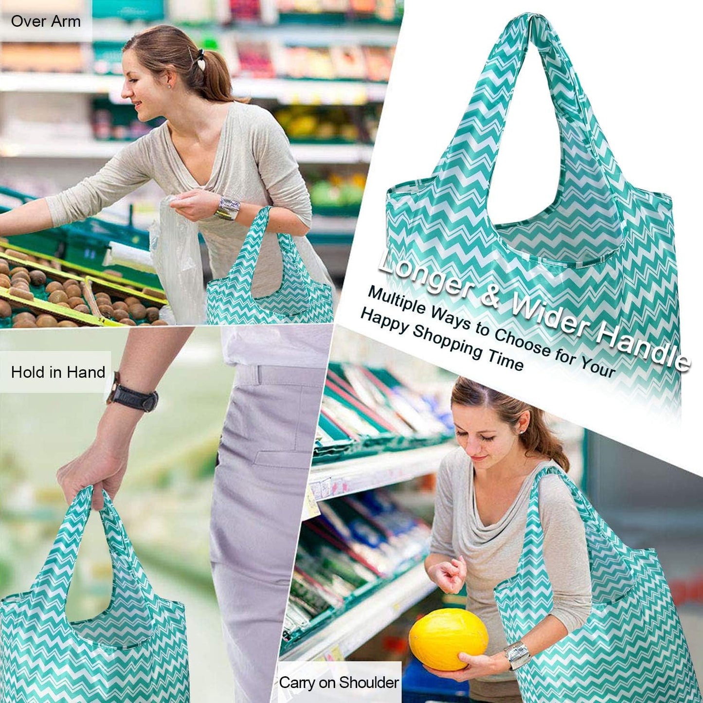 Grocery Bags Lightweight Durable Shopping Bags Washable Foldable 12 Pack Xlarge Classic Geometric Design
