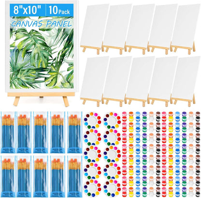 150pcs Painting Supplies Kit for Adults 8 * 10In Canvas Boards with Easel Stand 12 Colors Acrylic Paint Set