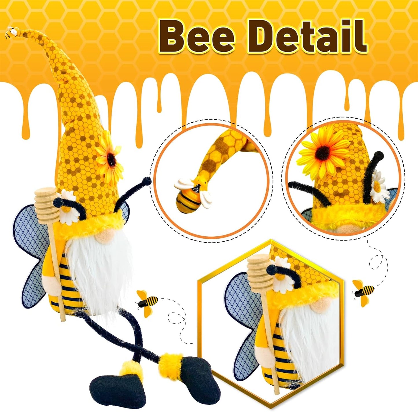 Spring Decorations for Home Office Indoor Yellow Honey Bumble Bee Sunflower Plush Gnomes Doll