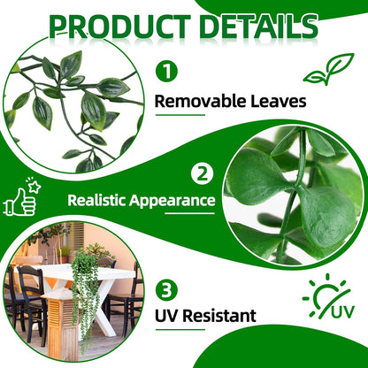 4 Pack Fake Potted Greenery Faux Eucalyptus Vine Mandala Vine String of Pearls Pea pod Leaves in Pot