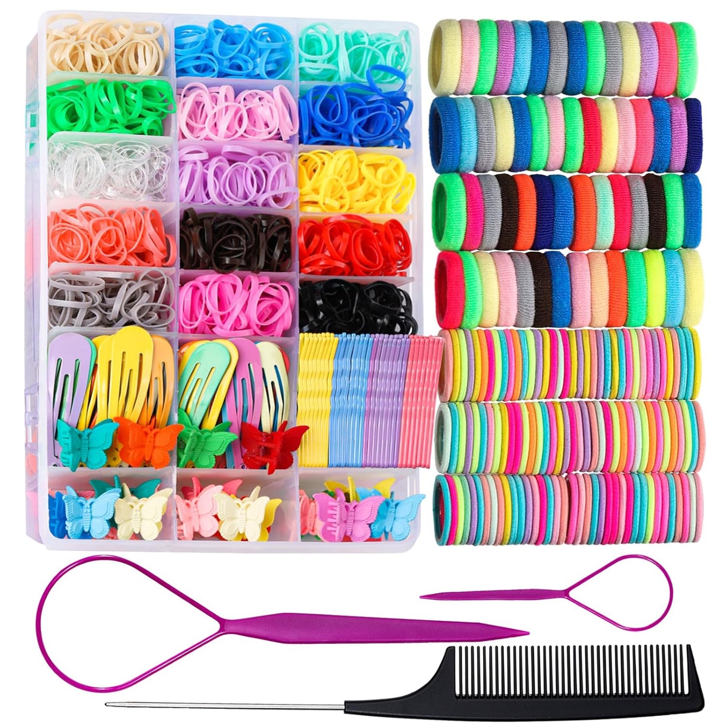 Elastic Hair Ties Hair Accessories for Girls Colorful Baby Elastic Hair Bands Set Rubber Bands for Hair with Hair Clips