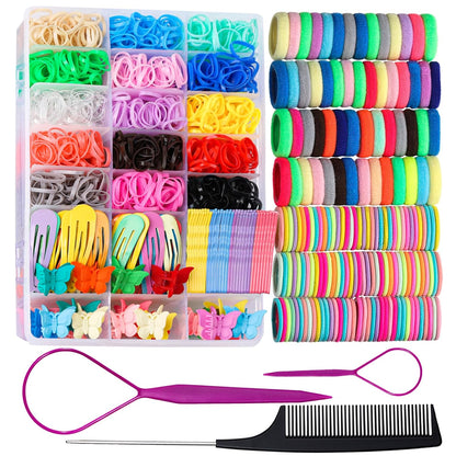 Elastic Hair Ties Hair Accessories for Girls Colorful Baby Elastic Hair Bands Set Rubber Bands for Hair with Hair Clips