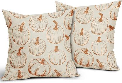 18x18 Set of 2 Burnt Orange Pumpkin Autumn Thanksgiving Harvest Decorative Throw Pillows Outdoor
