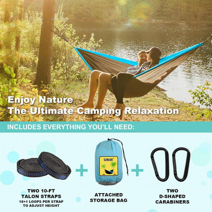 Hammock Double & Single Portable Hammocks with 2 Tree Straps and Attached Carry Bag Great for Outdoor Indoor