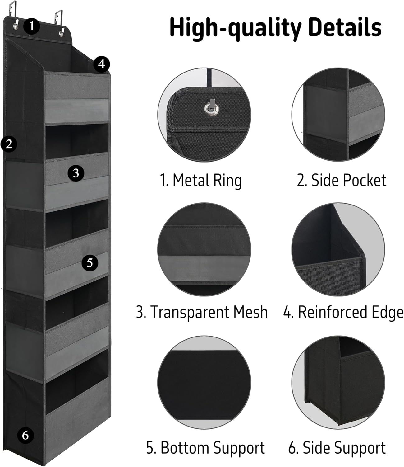 Over Door Organizer with 5 Large Pockets Heavy Duty Hanging Organizer Storage Closet Bathroom Nursery Bedroom Dorm