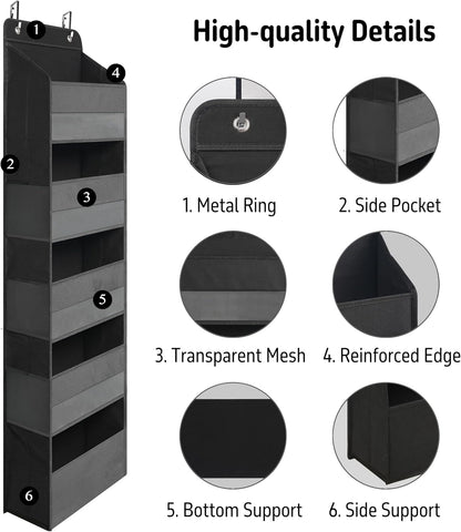Over Door Organizer with 5 Large Pockets Heavy Duty Hanging Organizer Storage Closet Bathroom Nursery Bedroom Dorm